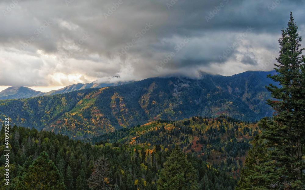 Autumn Color and Dramatic Skies Over the Western Mountains Outside of Durango Colorado