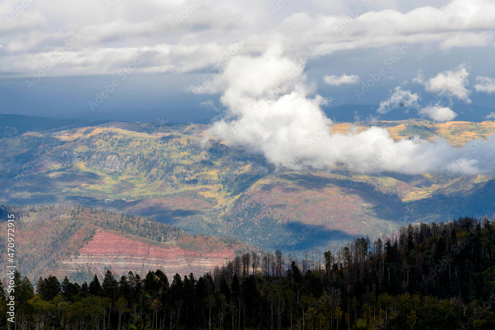 Autumn Color and Dramatic Skies Over the Mountains Above Durango Colorado