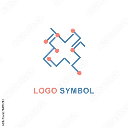 X letter tech logo symbol. Minimal modern alphabet font. Typography minimalist digital technology future creative logo font. Flat vector illustration. Simple letter a logo template.