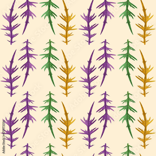 Thistle leaf. Illustration  texture of flowers. Seamless pattern for continuous replication. Floral background  photo collage for textile  cotton fabric. For wallpaper  covers  print