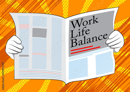 Business Newspaper with the text Work life balance as headline. Vector cartoon illustration.