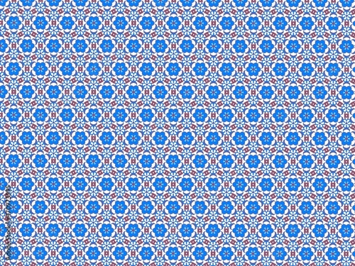 Abstract blue flower pattern on white background.