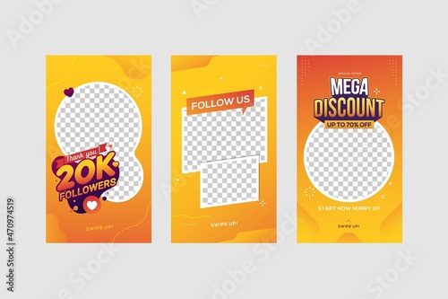 Social media stories template set for banner sale and follow us with thank you followers