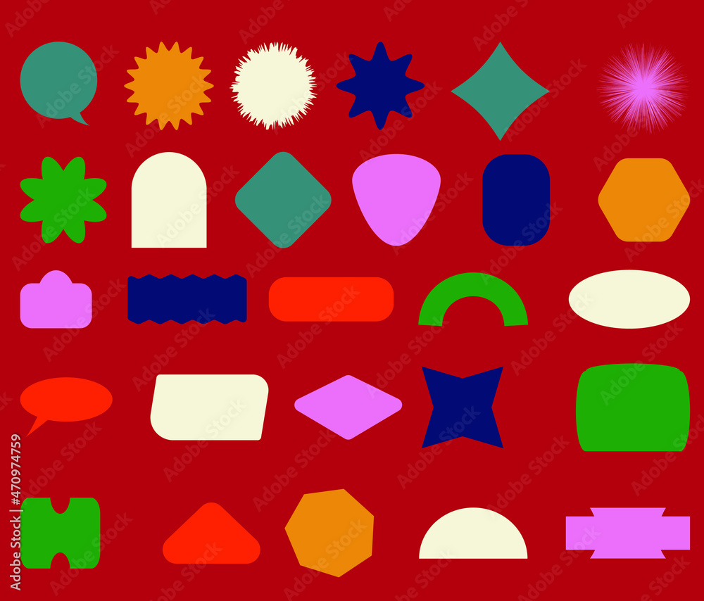 Vector set of design elements, patches and stickers with copy space for text - abstract background elements for branding, packaging, prints and social media posts
Vector set of design elements, patch Vector set of design elements, patches and stickers with copy space for text - abstract background elements for branding, packaging, prints and social media posts
Vector set of design elements, patch