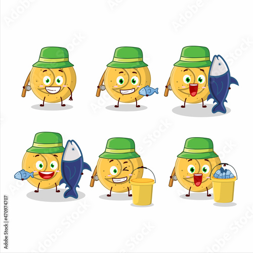 A fisherman dalgona candy moon cartoon picture catch a big fish