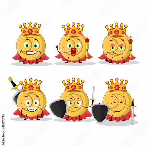 A Charismatic King dalgona candy moon cartoon character wearing a gold crown