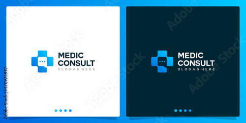Logo medical cross vector with chat bubble logo design template. Premium Vector