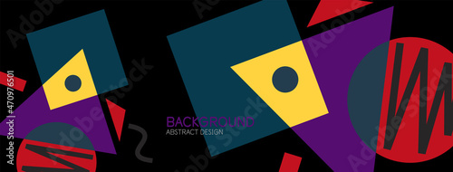 Abstract background. Blocks, lines, triangles, circles composition. Techno or business concept for wallpaper, banner, background, landing page