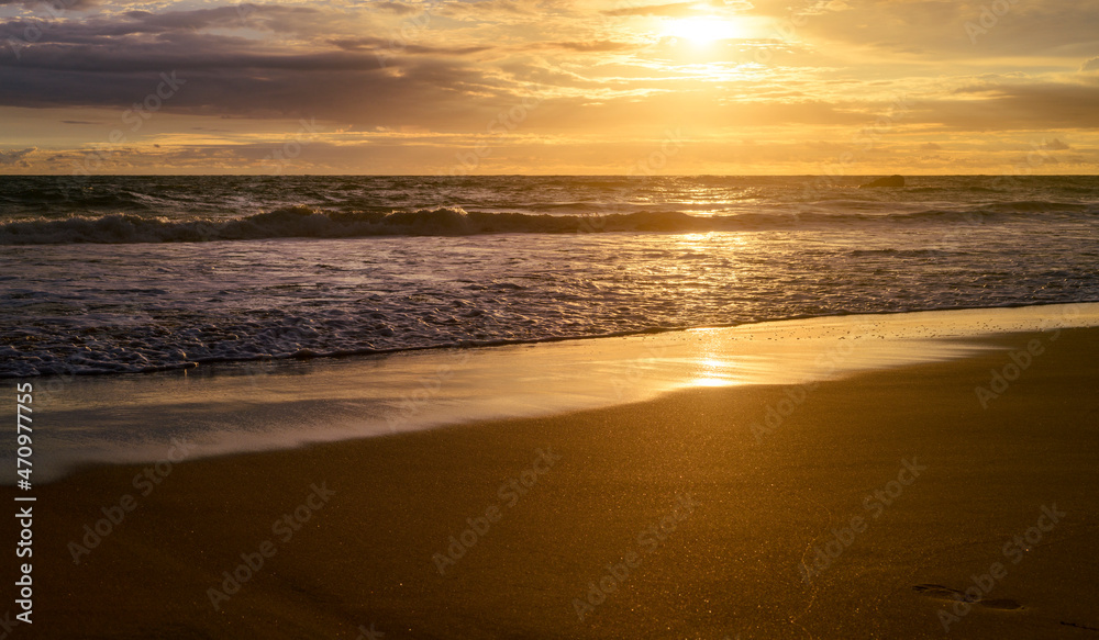 Beautiful sunset landscape in a tropical Island beach in Sri Lanka,