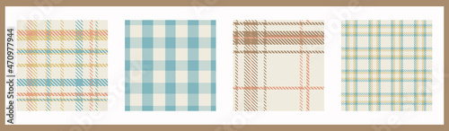 Gender neutral seamless plaid vector pattern collection. Gingham baby color checker background set. Woven tweed all over print. 