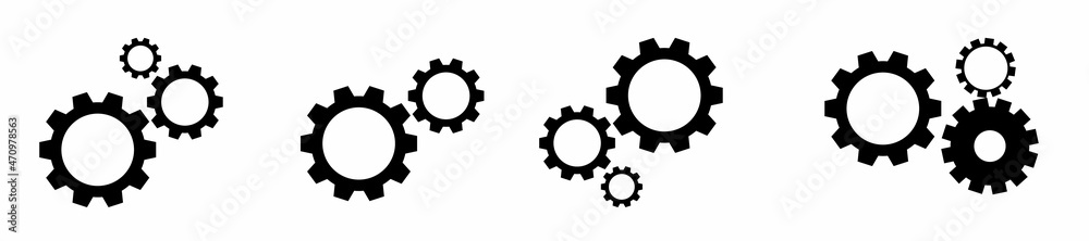 Setting gears icon. Cogwheel group. Gear design collection on white background, stock vector.