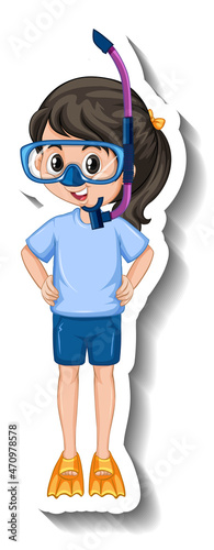 Girl wearing diving mask on white background