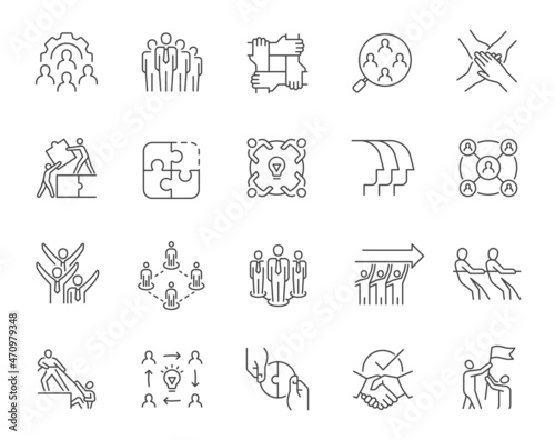 Set of teamwork and support related line icons. Line web elements. Editable stroke.