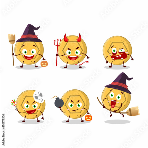 Halloween expression emoticons with cartoon character of dalgona candy pentagon