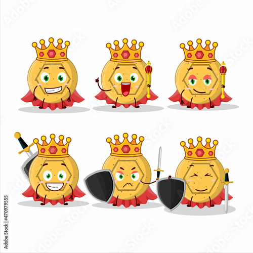 A Charismatic King dalgona candy pentagon cartoon character wearing a gold crown