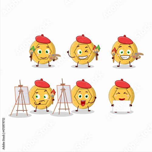 Artistic Artist of dalgona candy pentagon cartoon character painting with a brush