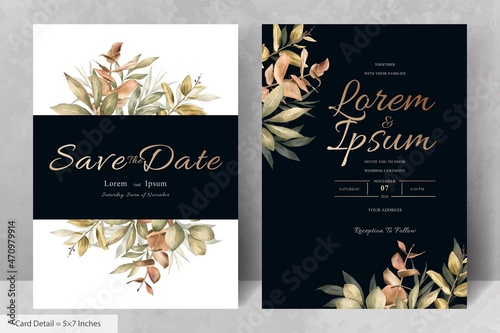 Set of Elegant Watercolor Wedding Invitation Card Template