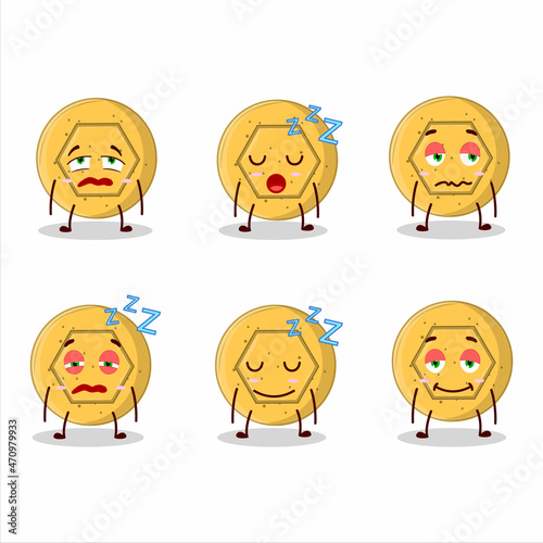 Cartoon character of dalgona candy pentagon with sleepy expression