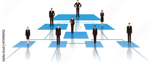 ビジネスピープルと会社構成図のイメージイラスト