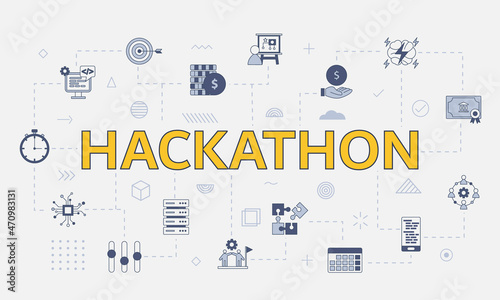 hackathon concept with icon set with big word or text on center