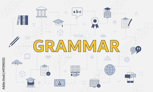 grammar concept with icon set with big word or text on center
