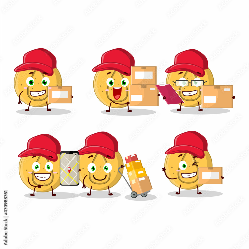Cartoon character design of dalgona candy water working as a courier Cartoon character design of dalgona candy water working as a courier