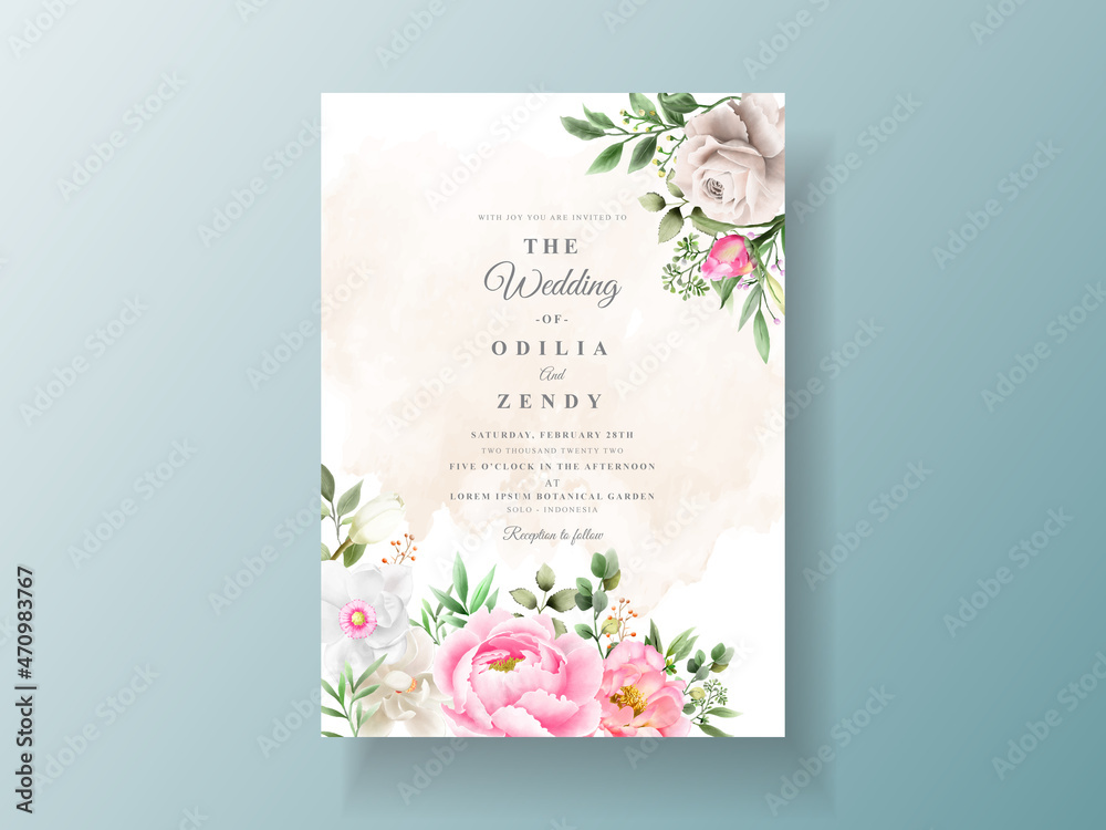 Elegant flower and leaves watercolor wedding invitation template Elegant flower and leaves watercolor wedding invitation template