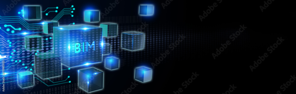 The concept of business, technology, the Internet and the network. virtual screen of the future and sees the inscription: BIM. 3d illustration The concept of business, technology, the Internet and the network. virtual screen of the future and sees the inscription: BIM. 3d illustration