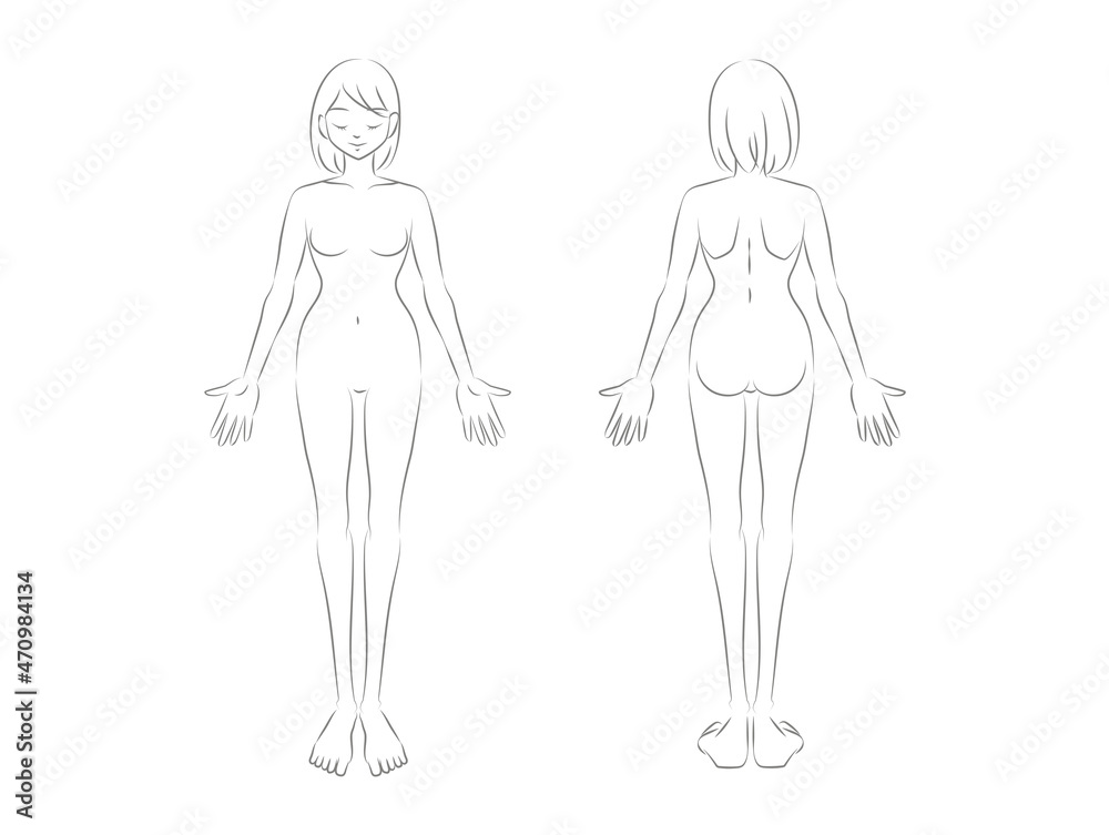 女性の全身のヌードイラスト　正面と後ろ向き