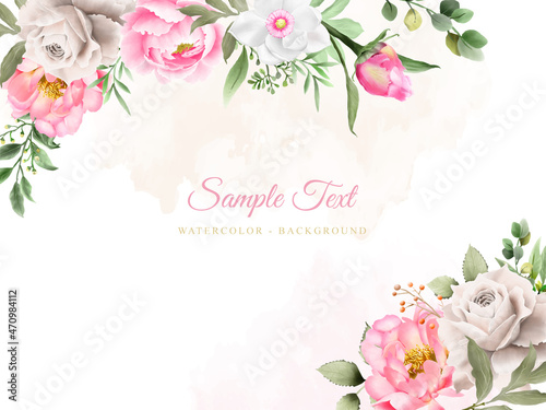 Elegant flower and leaves watercolor background