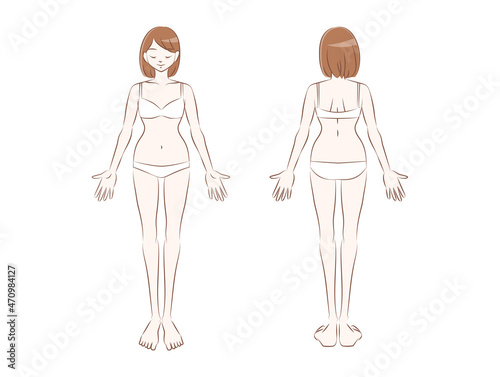 下着の女性の全身のイラスト　正面と後ろ向き