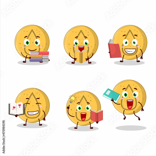A picture of dalgona candy water cartoon character concept reading an amusing book