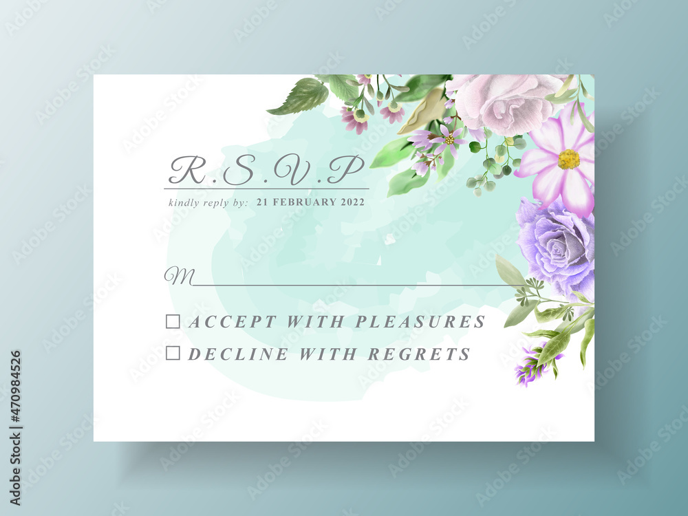 Elegant flower and leaves watercolor wedding invitation template