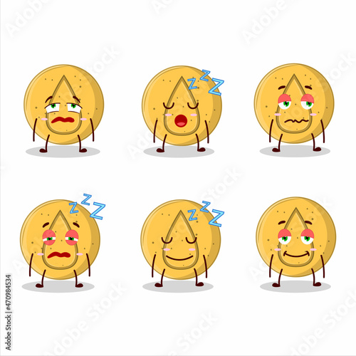 Cartoon character of dalgona candy water with sleepy expression