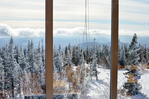 Winter resort Sheregesh, Mount Zelenaya or Mustag. Switzerland in siberia, beauty of nature, ski resort before the start of the season photo