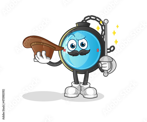 compass fencer character. cartoon mascot vector