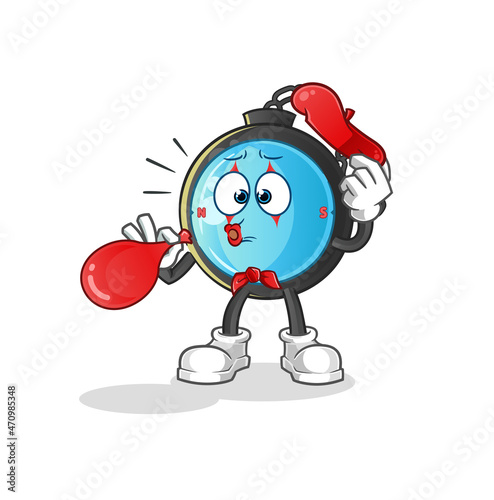 compass pantomime blowing balloon. cartoon mascot vector