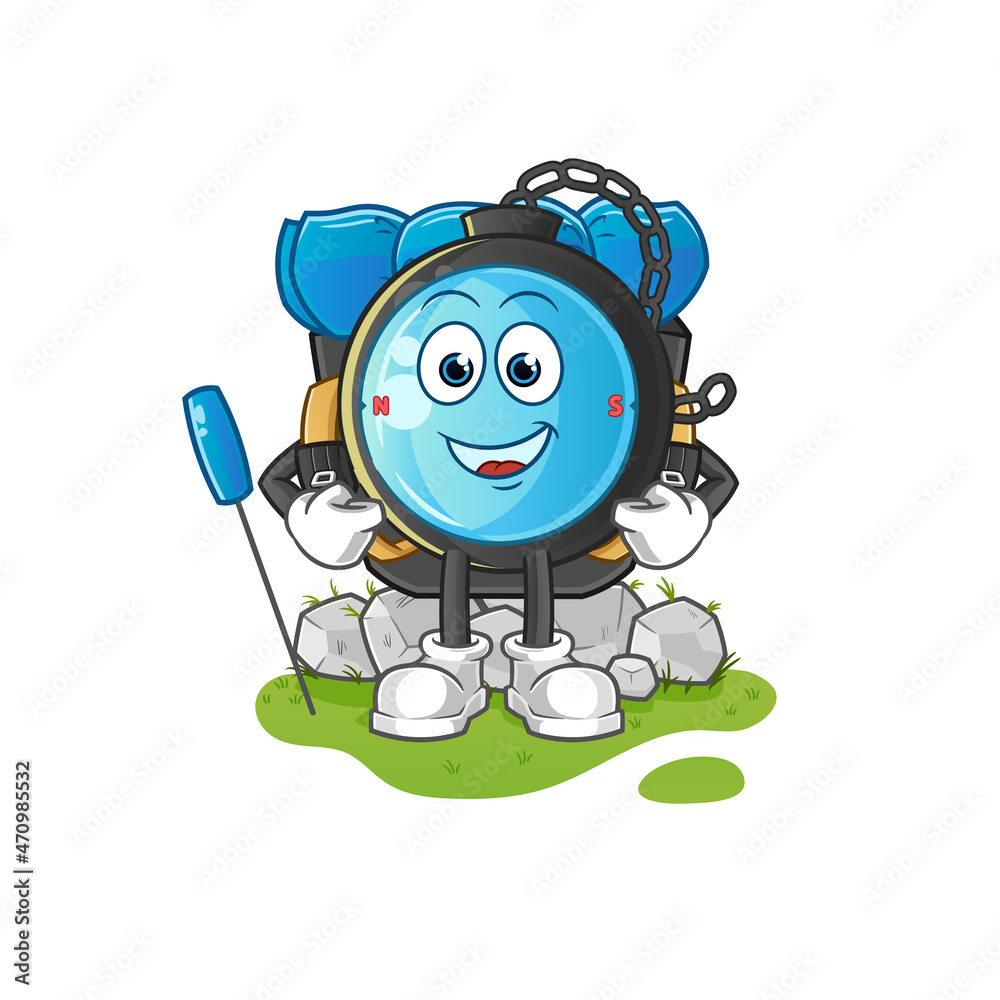 compass go camping mascot. cartoon vector compass go camping mascot. cartoon vector