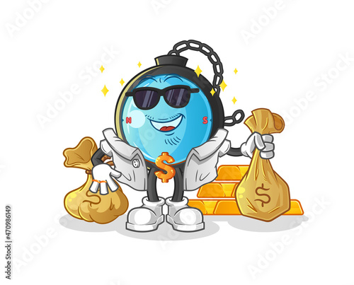 compass rich character. cartoon mascot vector