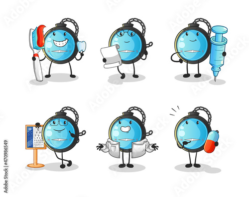compass doctor group character. cartoon mascot vector
