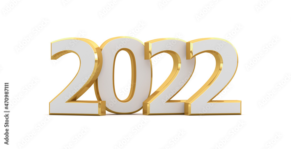 White numbers with gold decor on a white background. New year 2022. 3d render illustration. White numbers with gold decor on a white background. New year 2022. 3d render illustration.