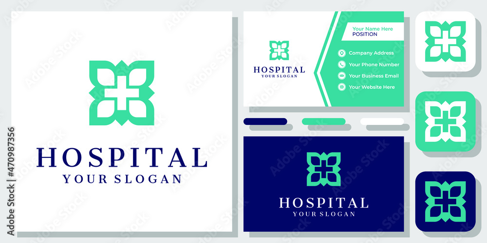 Cross Plus Medical Leaf Nature Hospital Health Care Green Logo Design with Business Card Template Cross Plus Medical Leaf Nature Hospital Health Care Green Logo Design with Business Card Template