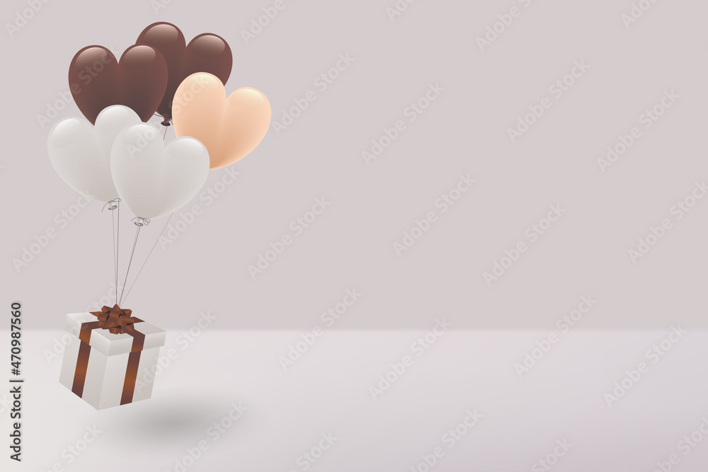 くすみカラーのハート形風船とギフトボックスのイラスト Stock Vector Adobe Stock
