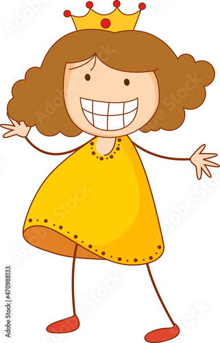 Cute girl cartoon character in hand drawn doodle style isolated