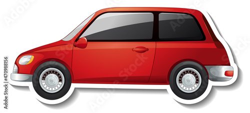 Compact car cartoon sticker on white background
