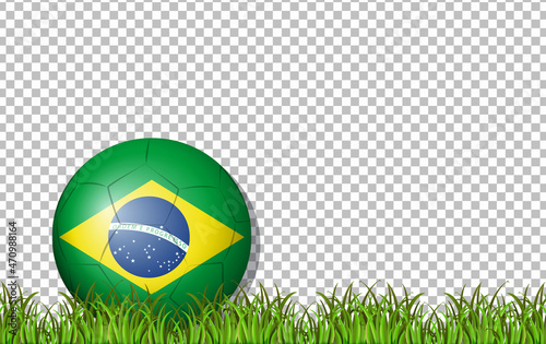 Brazil flag football and grass on transparent background