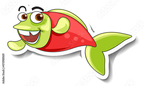 Sea Animal Cartoon Sticker with Cute Fish