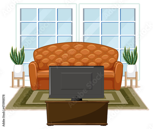 Living room furniture design on white background