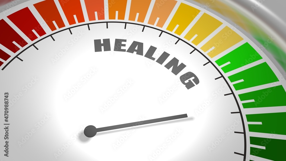 Healing measuring device with arrow and scale.