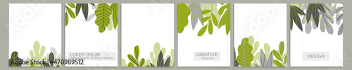 Set of vector cover notebook design. Abstract floral template design with green leaves on white background for notebook paper, copybook brochures, book, magazine. Planner and diary cover for print